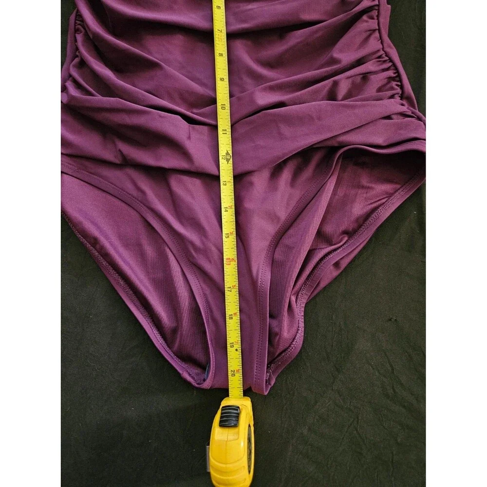 DKNY PURPLE RUCHED ONE PIECE SWIMSUIT REMOVABLE STRAP SZ L NWT - Picture 5 of 10